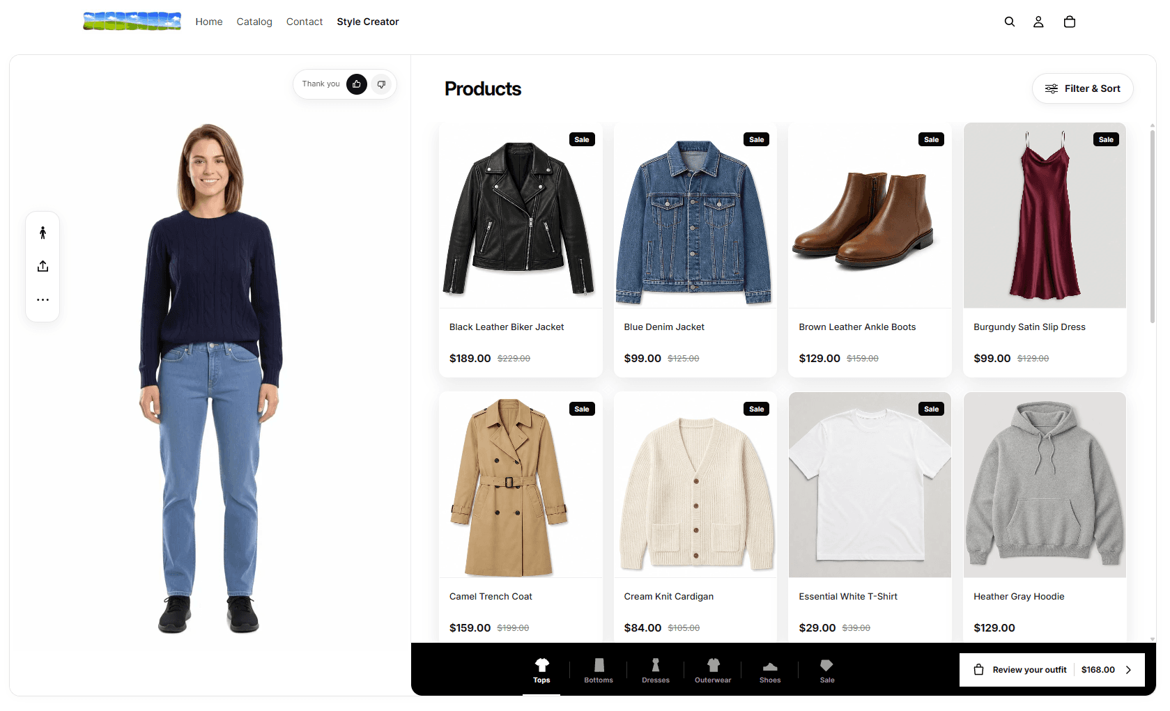 Style Creator running directly inside a Shopify fashion store